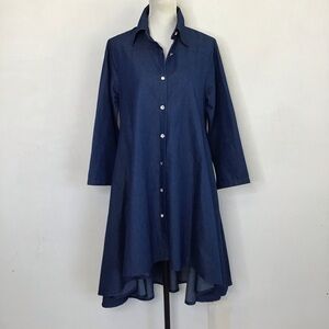 Step In Style Women Elegant Classic Collar High-Low Denim Fall Cocktail Dress M